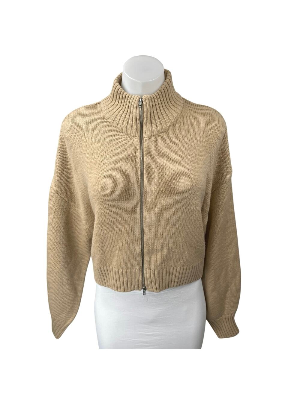 Divided by H&M Tan Nude Ribbed Knit Full Zip Cozy Cardigan Sweater Top Size M
